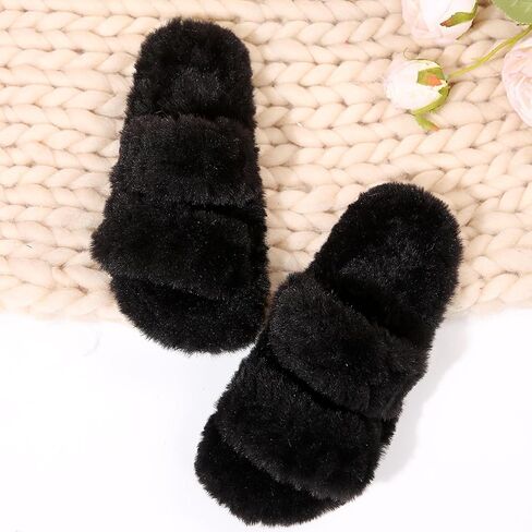 Slippers for Women Memory Foam Faux Fur Open Toe Slide Slipper Shoes House Bedroom Comfy Trendy Trendy Gift Slippers in Kuwait