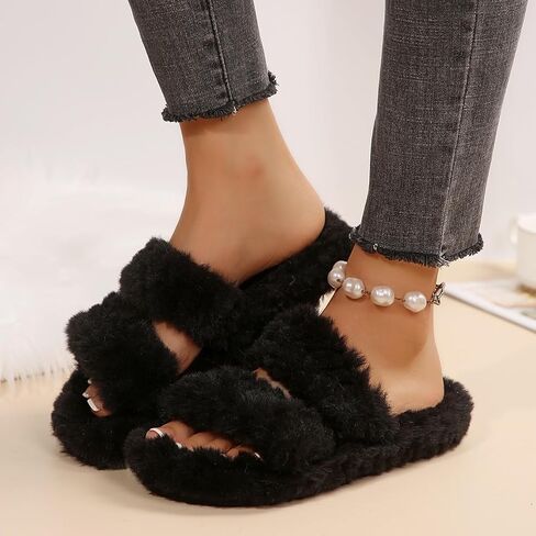 Slippers for Women Memory Foam Faux Fur Open Toe Slide Slipper Shoes House Bedroom Comfy Trendy Trendy Gift Slippers in Kuwait