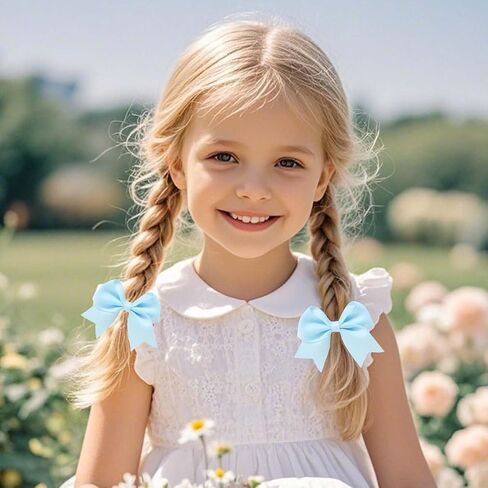 Baby Toddler Hair Bow Hair Clip Alligator Grosgrain Ribbon Red Bow Hair Clip for Little Girls Infant Kids 2 Pack ZFJ53 (Light Blue) in Kuwait
