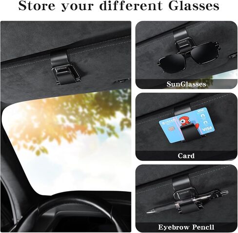 عبوتان من حامل النظارات الشمسية لمشبك واقي السيارة ومشبك بطاقة التذاكر على النظارات الشمسية ومنظم ملحقات حاجب السيارة (KAFANLIN أسود عبوتان) in Kuwait