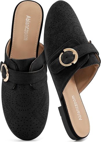 Ablanczoom Mules for Women Flat Shoes: Comfortable Slip On Suede Dressy Buckle Closed Toe Backless Womens Mule 2025 in Saudi Arabia