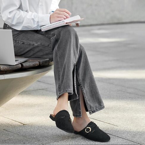 Ablanczoom Mules for Women Flat Shoes: Comfortable Slip On Suede Dressy Buckle Closed Toe Backless Womens Mule 2025 in Saudi Arabia