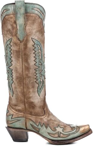 CORRAL LADIE'S BONE/TURQUOISE EAGLE OVERLAY, LEATHER SOLE, COWHIDE LEATHER, WESTERN BOOT, A4302 in Kuwait
