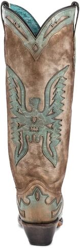 CORRAL LADIE'S BONE/TURQUOISE EAGLE OVERLAY, LEATHER SOLE, COWHIDE LEATHER, WESTERN BOOT, A4302 in Kuwait