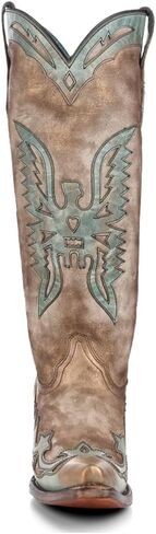 CORRAL LADIE'S BONE/TURQUOISE EAGLE OVERLAY, LEATHER SOLE, COWHIDE LEATHER, WESTERN BOOT, A4302 in Kuwait