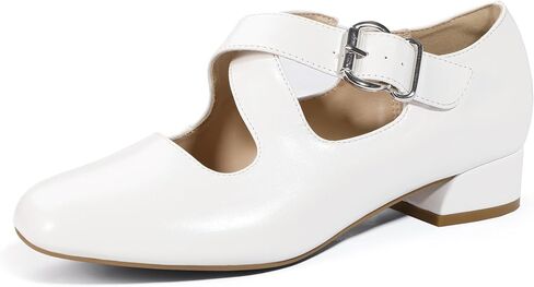 IDIFU Mary Jane Flats for Women Ballet Flats Square Toe Buckle Low Heel Dress Shoes Dressy Casual Comfortable Cute Formal Flat Shoes Bridal Office Criss Cross Strap Dress Flats Shoes in Saudi Arabia