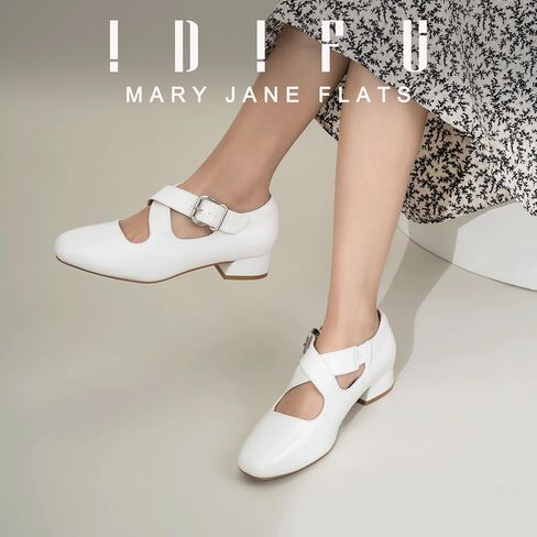 IDIFU Mary Jane Flats for Women Ballet Flats Square Toe Buckle Low Heel Dress Shoes Dressy Casual Comfortable Cute Formal Flat Shoes Bridal Office Criss Cross Strap Dress Flats Shoes in Saudi Arabia