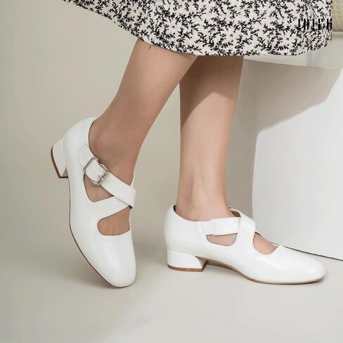 IDIFU Mary Jane Flats for Women Ballet Flats Square Toe Buckle Low Heel Dress Shoes Dressy Casual Comfortable Cute Formal Flat Shoes Bridal Office Criss Cross Strap Dress Flats Shoes in Saudi Arabia