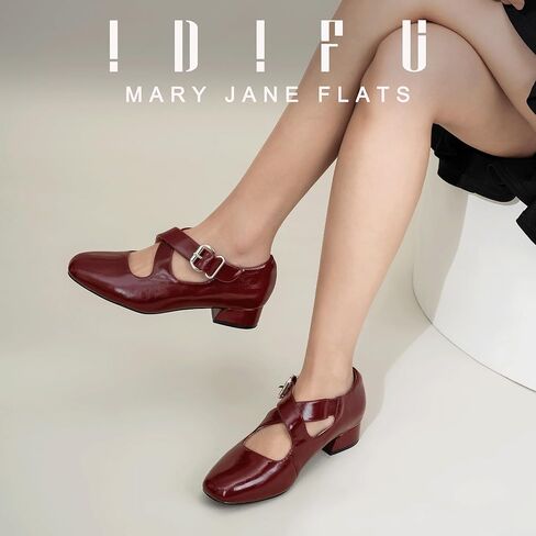 IDIFU Mary Jane Flats for Women Ballet Flats Square Toe Buckle Low Heel Dress Shoes Dressy Casual Comfortable Cute Formal Flat Shoes Bridal Office Criss Cross Strap Dress Flats Shoes in Kuwait