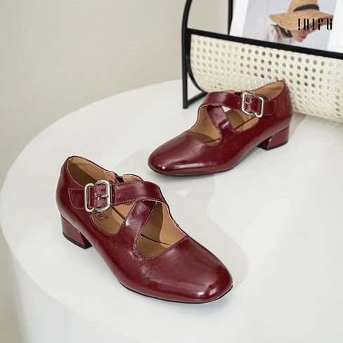 IDIFU Mary Jane Flats for Women Ballet Flats Square Toe Buckle Low Heel Dress Shoes Dressy Casual Comfortable Cute Formal Flat Shoes Bridal Office Criss Cross Strap Dress Flats Shoes in Kuwait