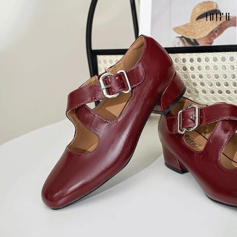 IDIFU Mary Jane Flats for Women Ballet Flats Square Toe Buckle Low Heel Dress Shoes Dressy Casual Comfortable Cute Formal Flat Shoes Bridal Office Criss Cross Strap Dress Flats Shoes in Kuwait