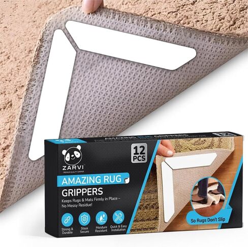 Premium12 Pcs Double Sided Non-Slip Rug Pads for Hardwood and Tiles Floor, Reusable Carpet Tape, Rug Stoppers to Prevent Sliding, Rug Grippers (Black) in Saudi Arabia