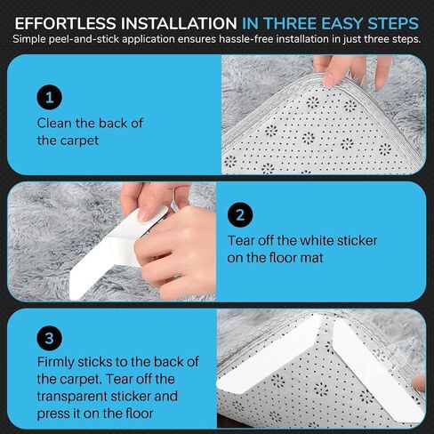 Premium12 Pcs Double Sided Non-Slip Rug Pads for Hardwood and Tiles Floor, Reusable Carpet Tape, Rug Stoppers to Prevent Sliding, Rug Grippers (Black) in Saudi Arabia