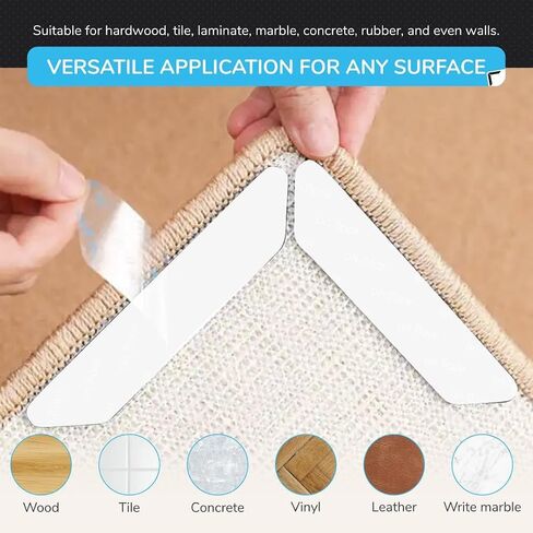 Premium12 Pcs Double Sided Non-Slip Rug Pads for Hardwood and Tiles Floor, Reusable Carpet Tape, Rug Stoppers to Prevent Sliding, Rug Grippers (Black) in Saudi Arabia