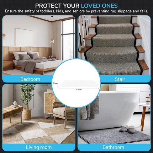 Premium12 Pcs Double Sided Non-Slip Rug Pads for Hardwood and Tiles Floor, Reusable Carpet Tape, Rug Stoppers to Prevent Sliding, Rug Grippers (Black) in Saudi Arabia