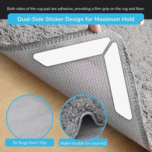 Premium12 Pcs Double Sided Non-Slip Rug Pads for Hardwood and Tiles Floor, Reusable Carpet Tape, Rug Stoppers to Prevent Sliding, Rug Grippers (Black) in Saudi Arabia