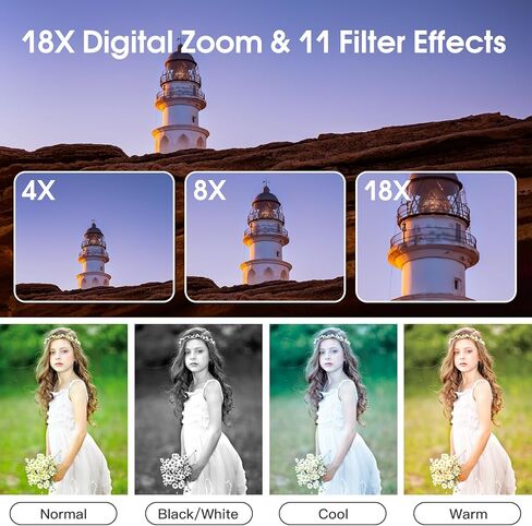 كاميرا رقمية 4K للمراهقين ، كاميرا رقمية 64 ميجا بايت FHD للأطفال مع بطاقة SD 64 جيجابايت ، وكاميرات التكبير الرقمية 18x للتصوير الفوتوغرافي ، و Point ، وتصوير كاميرا الفيديو للأطفال ، والأبيض. in Kuwait