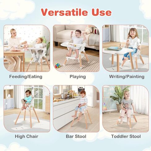 HONEY JOY Baby High Chair, 6 In 1 Convertible Wooden Highchair for Babies and Toddlers/Toddler Chair/Bar Stool, Removable Double Tray & Reversible Footrest, Safety Harness for Infant Boys Girls (Pink) in Kuwait