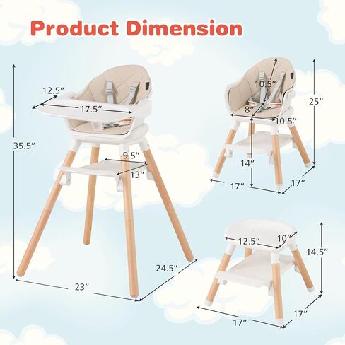 HONEY JOY Baby High Chair, 6 In 1 Convertible Wooden Highchair for Babies and Toddlers/Toddler Chair/Bar Stool, Removable Double Tray & Reversible Footrest, Safety Harness for Infant Boys Girls (Pink) in Kuwait
