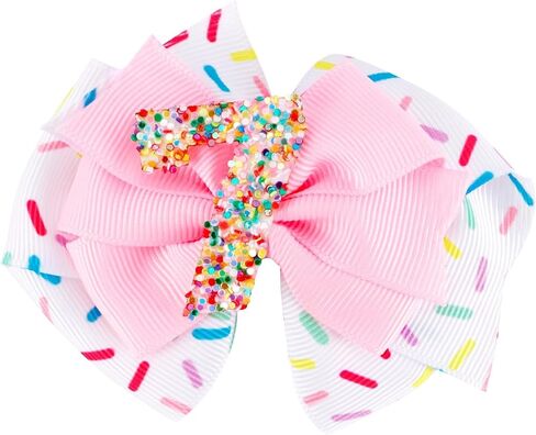 Sparkling Birthday Hair Bow for Baby Girls 2nd 3nd 4nd 5nd 6nd 7 Years Decorations Glitter Confetti Ice Cream Party Pink Hair Accessories for Girls 7nd Birthday Celebration in Saudi Arabia
