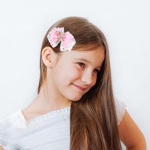 Sparkling Birthday Hair Bow for Baby Girls 2nd 3nd 4nd 5nd 6nd 7 Years Decorations Glitter Confetti Ice Cream Party Pink Hair Accessories for Girls 7nd Birthday Celebration in Saudi Arabia