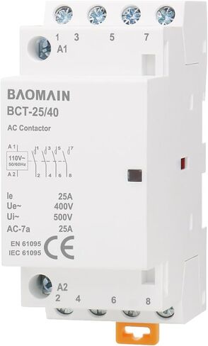 Baomain AC Contactor 32A 4 Pole Normally Open Universal Circuit Control 35mm DIN Rail Mount CE Listed 4NO BCT-32/40 (AC 110V) in Saudi Arabia