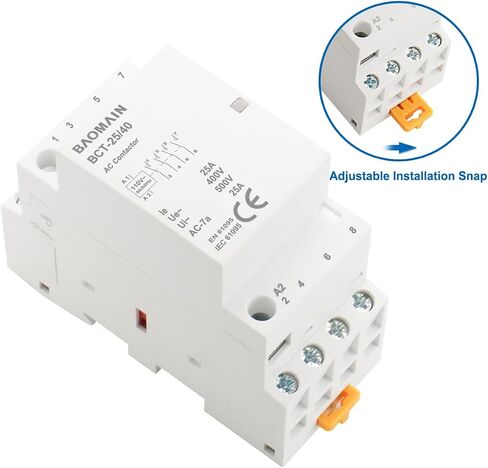 Baomain AC Contactor 32A 4 Pole Normally Open Universal Circuit Control 35mm DIN Rail Mount CE Listed 4NO BCT-32/40 (AC 110V) in Saudi Arabia