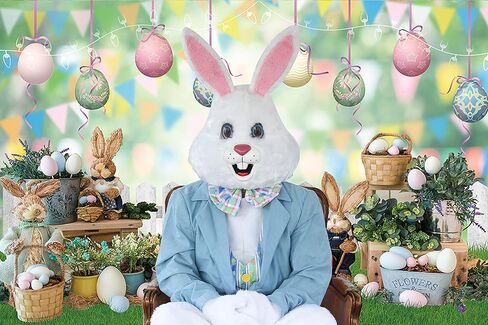 خلفية عيد الفصح للتصوير الفوتوغرافي 7x5ft ربيع الأرنب العشب والزهور عيد الفصح بيض السياج الملونة خوخه الخلفية الخلفية حديثي الولادة استوديو ديكور الحفلات (84 × 60 بوصة) in Kuwait