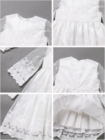 Infant Girl White Baptism Christening Outfits with Bonnet Flower Girl Wedding Dress Newborn Sheer Sleeve Blessing Gown in Saudi Arabia