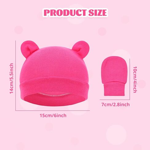 Cinaci 6 Sets Ear Turban Hats and No Scratch Mittens Caps Bonnets Gloves for 0-6M Unisex Baby Girls Boys Newborns Infants in Saudi Arabia