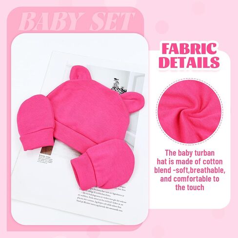 Cinaci 6 Sets Ear Turban Hats and No Scratch Mittens Caps Bonnets Gloves for 0-6M Unisex Baby Girls Boys Newborns Infants in Saudi Arabia