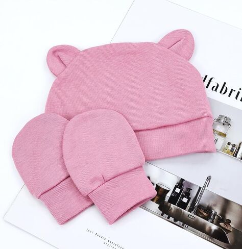 Cinaci 6 Sets Ear Turban Hats and No Scratch Mittens Caps Bonnets Gloves for 0-6M Unisex Baby Girls Boys Newborns Infants in Saudi Arabia