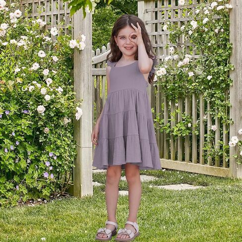 U·nikaka Baby Girls Dresses Ruffle Sleeveless Toddler Princess Party Dresses Little Girls Beach Casual Summer Sundress 2-6Y in Saudi Arabia