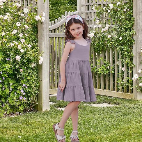 U·nikaka Baby Girls Dresses Ruffle Sleeveless Toddler Princess Party Dresses Little Girls Beach Casual Summer Sundress 2-6Y in Saudi Arabia