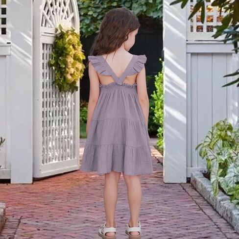 U·nikaka Baby Girls Dresses Ruffle Sleeveless Toddler Princess Party Dresses Little Girls Beach Casual Summer Sundress 2-6Y in Saudi Arabia