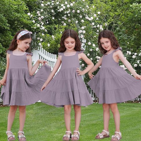 U·nikaka Baby Girls Dresses Ruffle Sleeveless Toddler Princess Party Dresses Little Girls Beach Casual Summer Sundress 2-6Y in Saudi Arabia