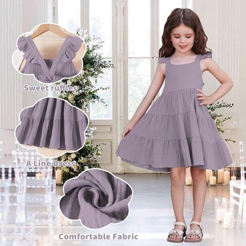 U·nikaka Baby Girls Dresses Ruffle Sleeveless Toddler Princess Party Dresses Little Girls Beach Casual Summer Sundress 2-6Y in Saudi Arabia