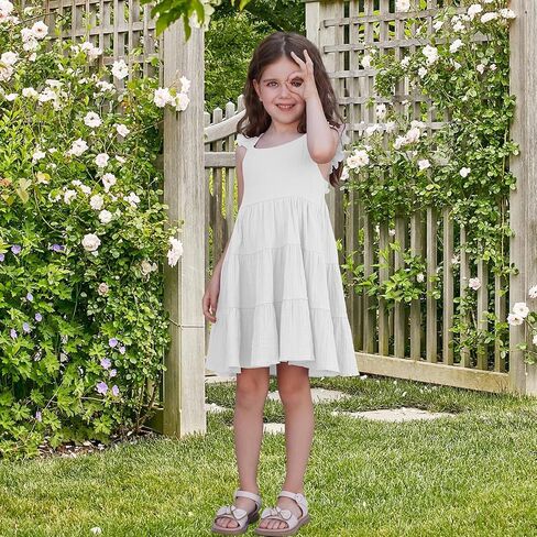 U·nikaka Baby Girls Dresses Ruffle Sleeveless Toddler Princess Party Dresses Little Girls Beach Casual Summer Sundress 2-6Y in Saudi Arabia