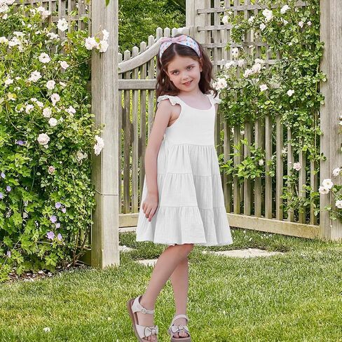 U·nikaka Baby Girls Dresses Ruffle Sleeveless Toddler Princess Party Dresses Little Girls Beach Casual Summer Sundress 2-6Y in Saudi Arabia
