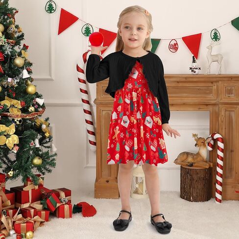 Patgoal Baby Girl Christmas Dress and Cardigan Set Toddler Kid Girls Xmas Sleeveless Dress Ribbed Cardigan 2 Piece Outfits in Saudi Arabia