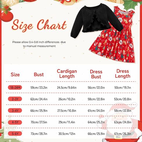 Patgoal Baby Girl Christmas Dress and Cardigan Set Toddler Kid Girls Xmas Sleeveless Dress Ribbed Cardigan 2 Piece Outfits in Saudi Arabia