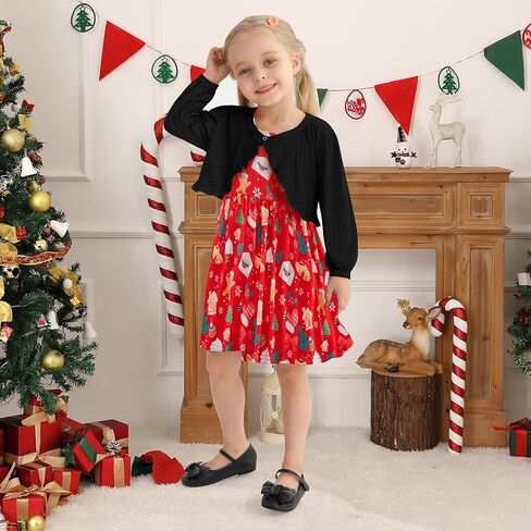 Patgoal Baby Girl Christmas Dress and Cardigan Set Toddler Kid Girls Xmas Sleeveless Dress Ribbed Cardigan 2 Piece Outfits in Saudi Arabia
