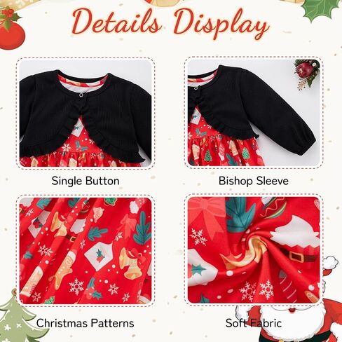 Patgoal Baby Girl Christmas Dress and Cardigan Set Toddler Kid Girls Xmas Sleeveless Dress Ribbed Cardigan 2 Piece Outfits in Saudi Arabia