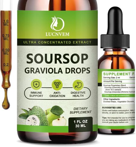 (عبوة من قطعتين) قطرات سائل Soursop Graviola 2000 مجم، مضادات أكسدة طبيعية، دعم الخلايا وتجديدها، تعزيز المناعة، سائل قشطة شائكة، غير معدل وراثيًا، نباتي، نكهة قشطة شائكة طبيعية - 2 أونصة سائلة in Saudi Arabia