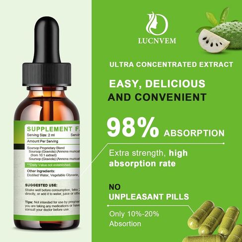(عبوة من قطعتين) قطرات سائل Soursop Graviola 2000 مجم، مضادات أكسدة طبيعية، دعم الخلايا وتجديدها، تعزيز المناعة، سائل قشطة شائكة، غير معدل وراثيًا، نباتي، نكهة قشطة شائكة طبيعية - 2 أونصة سائلة in Saudi Arabia