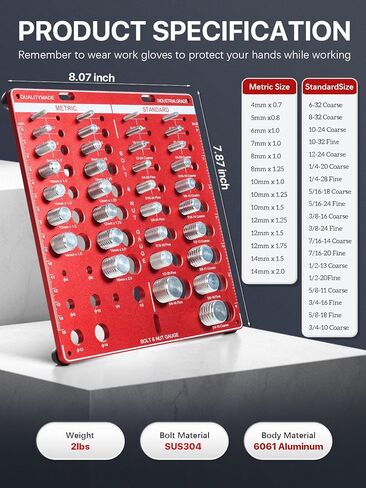 Thread Checker, 38 Nut and Bolt Thread Checker, Bolt Size and Thread Gauge 21 Standard & 17 Metric, Thread Pitch Gauge, Wall-Mountable Bolt Thread Identifier Gauge with Inch & CM Ruler in Saudi Arabia