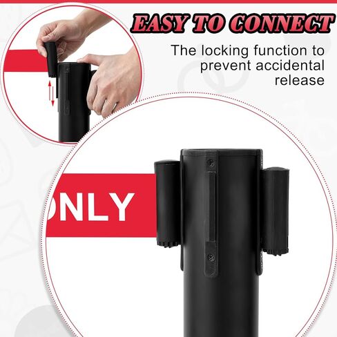 Therwen 6 Pack Heavy Duty Crowd Control Stanchions 9.8 ft Stainless Steel Stanchion Set with 6 Safety Barrier Post Retractable Belt and 1 Sign Holder Crowd Control Barrier (Black,Stripe Belt) in Saudi Arabia