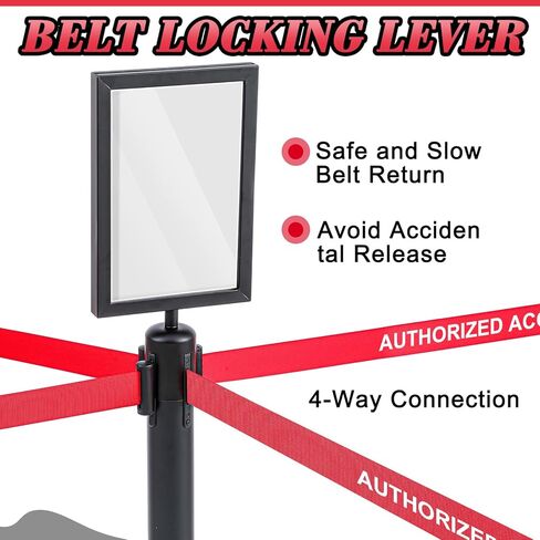 Therwen 6 Pack Heavy Duty Crowd Control Stanchions 9.8 ft Stainless Steel Stanchion Set with 6 Safety Barrier Post Retractable Belt and 1 Sign Holder Crowd Control Barrier (Black,Stripe Belt) in Saudi Arabia