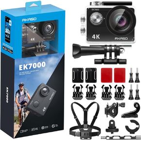 AKASO EK7000 Action Camera with Ski Accessories Kit Bundle