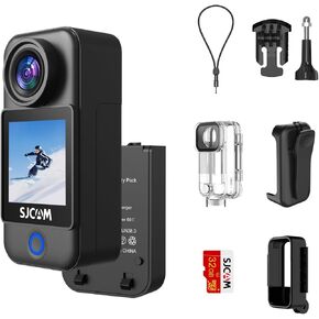 SJCAM C300 Pocket Action Camera,4K Body Camera, Auto Screen Off, Stabilization, Waterproof, Small Wearable, Mini POV Camera, Removable Dual Battery, Touch Screen, with Helmet Mount Kits, Black